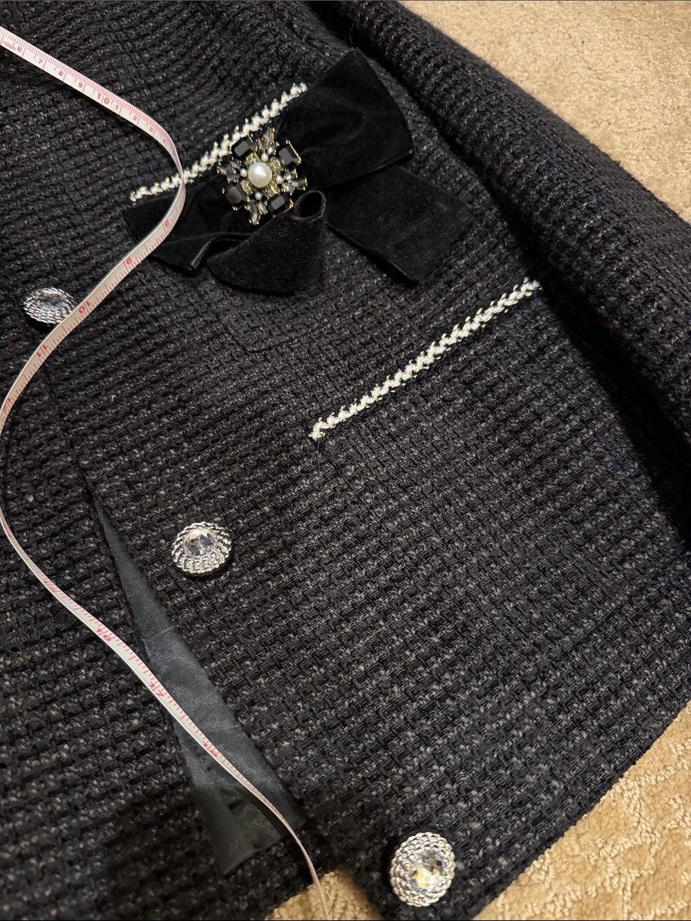 Avec Les Filles Black White Tweed Cropped Jacket Blazer S - Picture 12 of 14